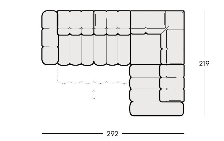 Celý pôdorys ASTORIA roh so šírkou 292 cm a hĺbkou 219 cm.