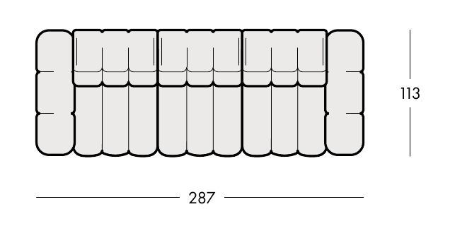 Celý pôdorys ASTORIA sofa so šírkou 287 cm a hĺbkou 113 cm.