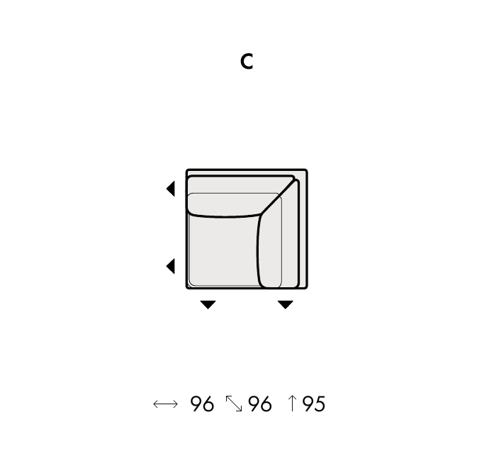 CUBE – rohový diel c, rozmer 96 × 96 × 95 cm.