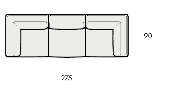 HYDRA SOFA 3 – celý pôdorys skladby A1–1–1A s rozmermi 275 × 90 cm.