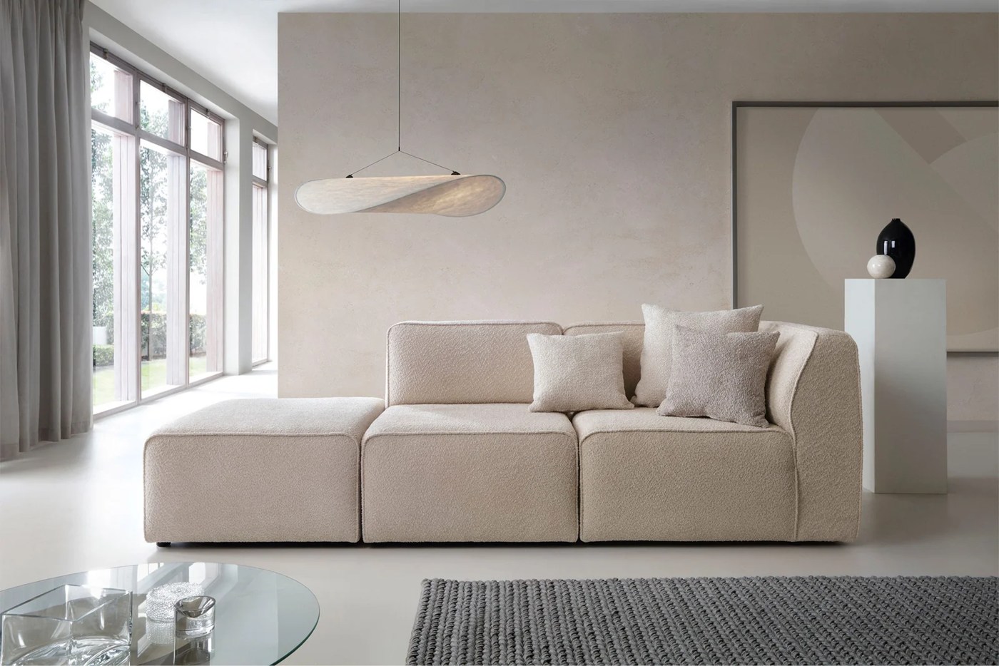 HYDRA SOFA V1 – celá zostava v interiéri s krajným dielom bez operadla.