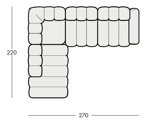LOFTICA R2 – celý pôdorys zostavy s rozmermi 270 × 220 cm.