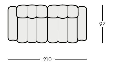 LOFTICA S1 – celý pôdorys zostavy s rozmermi 210 × 97 cm.