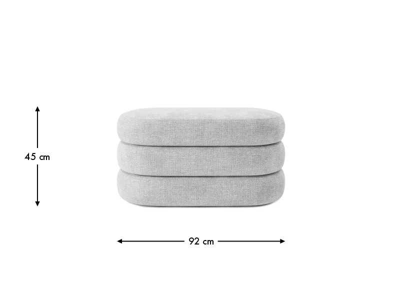 Rozmerový nákres taburetu LOMI BENCH: šírka 92 cm, hĺbka 47 cm a výška 45 cm.