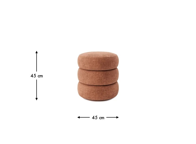 Rozmerový nákres taburetu LOMI: šírka 45 cm, hĺbka 45 cm a výška 45 cm.