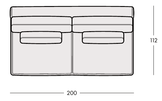 LOOMA sofa – celý pôdorys s rozmermi 200 × 112 cm.