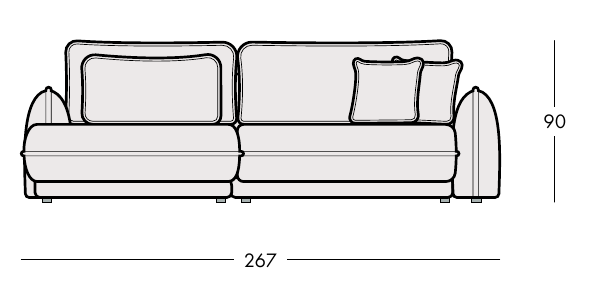 LYNX R1 – celý čelný nákres so šírkou 267 cm a výškou 90 cm.