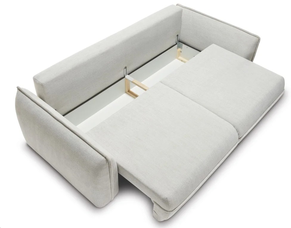 LYNX sofa – otvorený úložný priestor za vysunutým sedom pri zdvihnutom operadle.