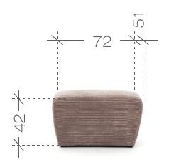 Nákres taburetu MALPENZA – šírka 72, hĺbka 51 a výška 42 cm