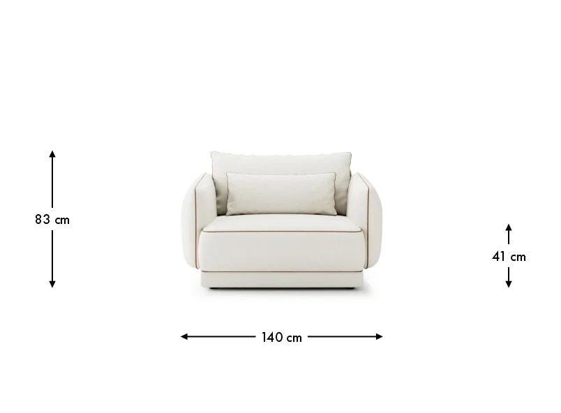 Rozmerový pohľad kresla METROPIA AW1A, šírka 140 cm, výška 83 cm a výška sedu 41 cm.