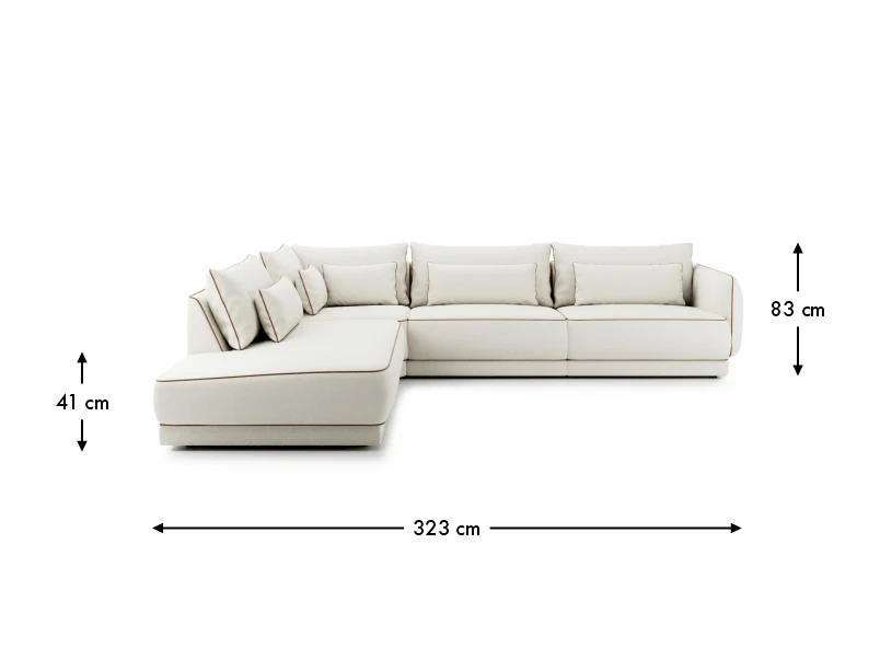 METROPIA R2 – celý rozmerový obrázok so šírkou 323 cm, výškou 83 cm a sedom 41 cm.