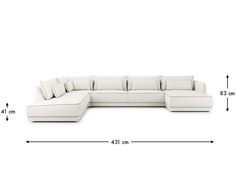 METROPIA U1 – celý rozmerový obrázok so šírkou 431 cm, výškou 83 cm a sedom 41 cm.