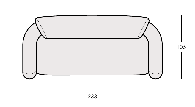 PAVIO sofa S3 – celý pôdorys s rozmermi 233 × 105 cm.