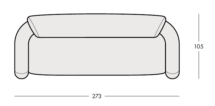 PAVIO sofa S4 – celý pôdorys s rozmermi 273 × 105 cm.