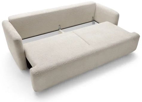 PULLY sofa s otvoreným úložným boxom viditeľným za vysunutou sedacou časťou.