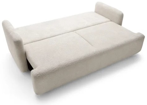 PULLY sofa úplne rozložená na lôžko s rovnou spacou plochou, pohľad zhora pod uhlom.