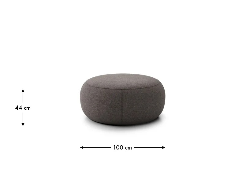 Rozmerový nákres taburetu VIRGO POUF: šírka 100 cm, hĺbka 100 cm a výška 44 cm.