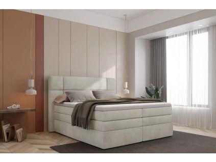 Béžová boxspring posteľ 180x200 do spálne SNUGGLE, celkový pohľad