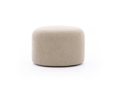 Taburet SPACE otočný v svetlobéžovom poťahu s okrúhlym tvarom a krátkymi čiernymi nohami, čelný pohľad