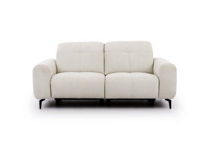 Dvojmiestna pohovka VELVETO SOFA S2 v svetlej látke s oblými podrúčkami, polohovateľnými opierkami hlavy a čiernymi nožičkami spredu.