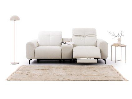 Dvojmiestna pohovka VELVETO SOFA S3 v svetlom čalúnení s relax funkciou a čiernymi nožičkami.