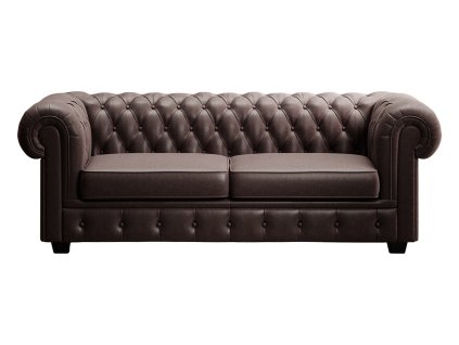 Pohovka WINDSOR 3 SOFA, hnedý poťah so zvinutými podrúčkami a prešívaním s gombíkmi