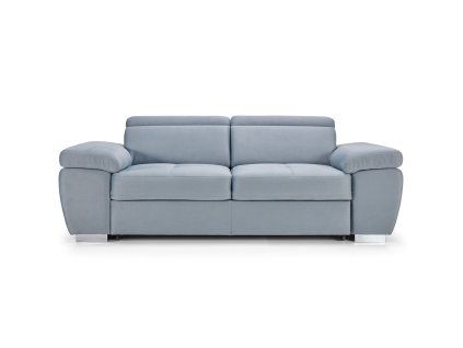 Pohovka ENY SOFA 3 v svetlomodro-sivom čalúnení, moderný trojsed s polohovacími opierkami hlavy a podrúčkami.