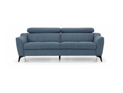 Modrá pohovka BARI 3 sofa na bielom pozadí, čelný pohľad na sedáky a sklopené opierky hlavy.