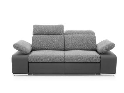 Pohovka SAN MARINO sofa 2 v sivom čalúnení na bielom pozadí, čelný pohľad s jednou zvýšenou opierkou hlavy