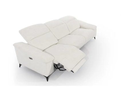 Pohovka PALERMO sofa 3 v svetlom čalúnení, pohľad zošikma s vysunutou ľavou opierkou nôh.