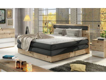 Boxspring posteľ 180x200 do spálne LISA, masívne drevo, v interiéri spálne, celkový pohľad