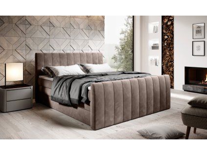 Hnedá boxspring posteľ 180x200 do spálne LAPIA, celkový pohľad