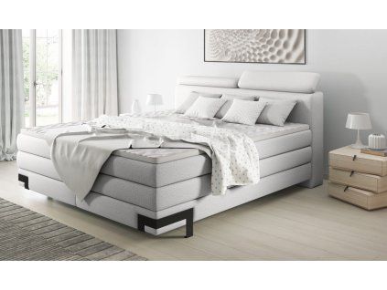 Svetlosivá boxspring posteľ 180x200 do spálne PATRICIA, celkový pohľad