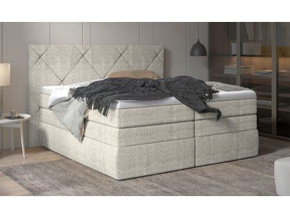 Béžová boxspring posteľ 180x200 do spálne REBECA, celkový pohľad
