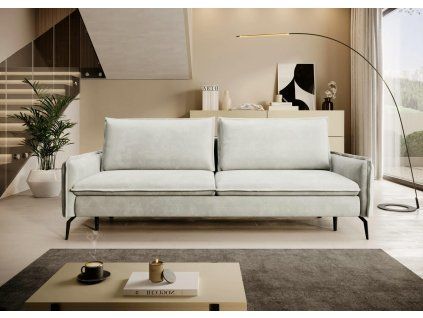 Minimalistická rozkladacia pohovka Nardo Sofa v svetlej béžovej farbe, umiestnená v modernej obývačke, celkový pohľad