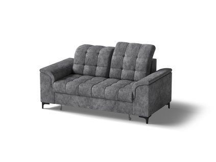 Dvojsed ALICA sofa 2 v tmavosivej látke s polohovateľnými opierkami hlavy a kovovými nohami, pohľad zpredu zľava.