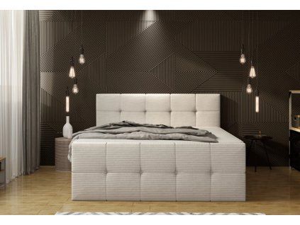 Béžová boxspring posteľ 180x200 do spálne HERA, pohľad spredu