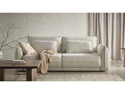 Rozkladacia pohovka do obývačky LYNX SOFA vo svetlom čalúnení v interiéri obývačky