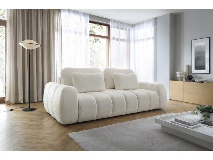 Rozkladacia pohovka DERBY SOFA v krémovej látke Abriamo 04 v modernej obývačke.