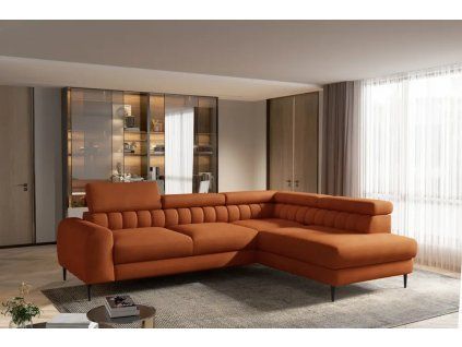 Moderná rozkladacia sedačka LOUNGE L v tehlovo oranžovej farbe