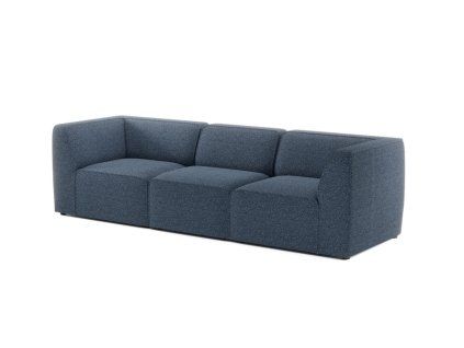 Rovná sedacia súprava HYDRA SOFA 3 v tmavomodrom čalúnení, šikmý pohľad spredu na dlhý modul so širokými podrúčkami a nízkym operadlom.