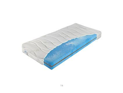 Matrac SULTÁN Hydrolatex Plus T4 – rez modrým perforovaným jadrom s kokosovou platňou v strede.