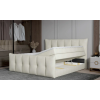Krémová boxspring posteľ 160x200 ZENOVA, so zdvihnutou ložnou plochou a otvoreným úložným priestorom, pohľad šikmo spredu