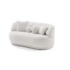 Pohovka do obývačky BLAZE mini sofa A5 svetlá béžová, oblý tvar s dekoračnými vankúšmi