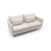 Rozkladací gauč URBANIA svetlobéžový na bielom pozadí, šikmý predný pohľad na zloženú sofa s mäkkými vankúšmi