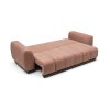 Rozkladacia pohovka CHALETTA SOFA rozložená, šikmý pohľad zhora na spánkovú plochu s deleným sedákom a nízkymi bokmi.