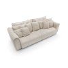 Rozkladacia pohovka SCANDORA XL SOFA v šikmom pohľade, svetlé čalúnenie, bohaté vankúše a mäkké línie korpusu na bielom pozadí.