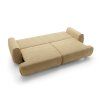 Rozkladacia pohovka VELORA SOFA rozložené lôžko v béžovej farbe, pohľad v uhle na deliace línie plochy, biele pozadie.
