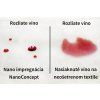 Nano impregnácia textilu a kože, porovnanie kvapiek vína na impregnovanom textile a nasiaknutej škvrny na neošetrenej látke.