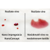 Nano impregnácia textilu a kože, porovnanie kvapiek vína na impregnovanom textile a nasiaknutej škvrny na neošetrenej látke.
